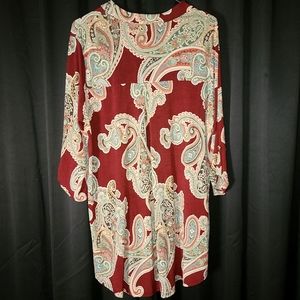 Glitzy Girlz XL Hi Low Tunic Short Button Sleeve Burgundy Red Floral